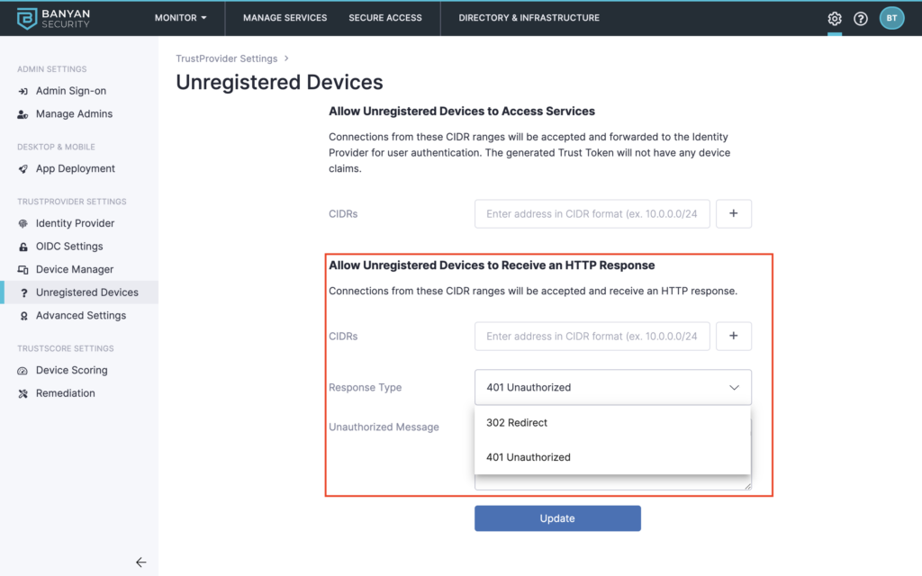 Allow Unregistered Devices to Receive an HTTP Response image