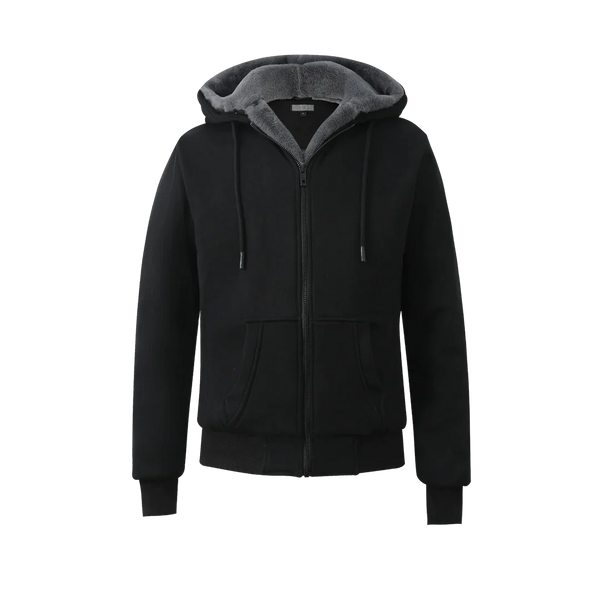 Men's Black Hoodie with Charcoal Removable Fur