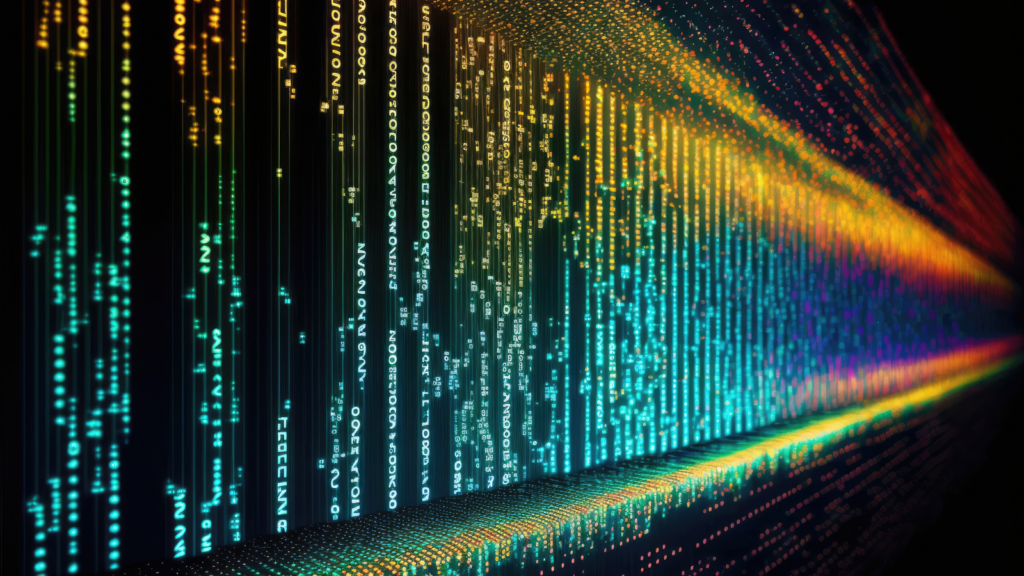 Ransomware Threat Update Graphic with lines of code vanishing into color