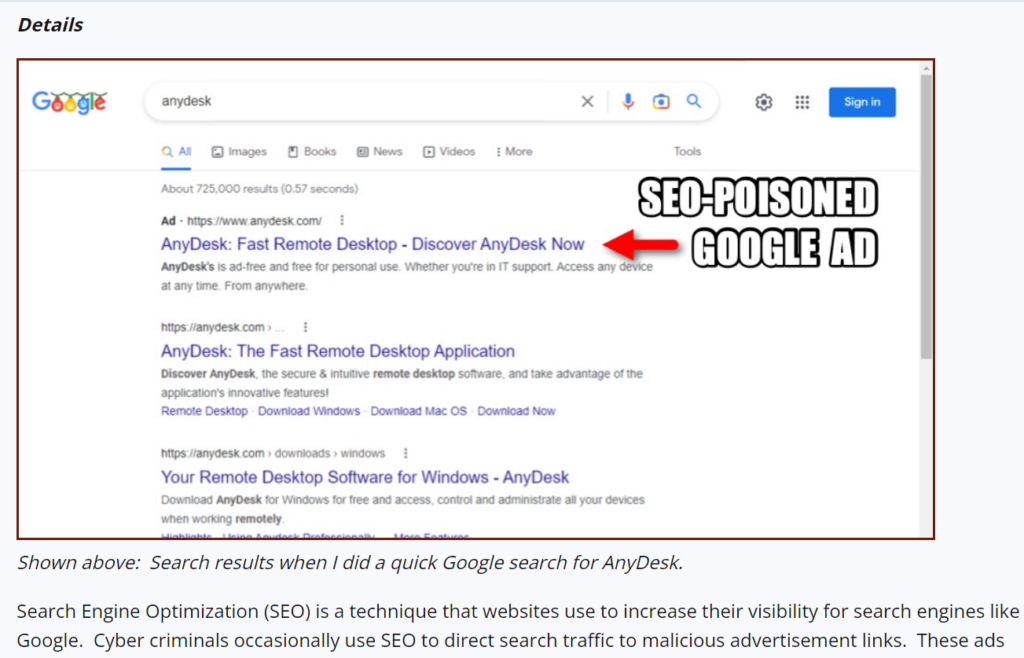 SEO-poisoned Google ad image